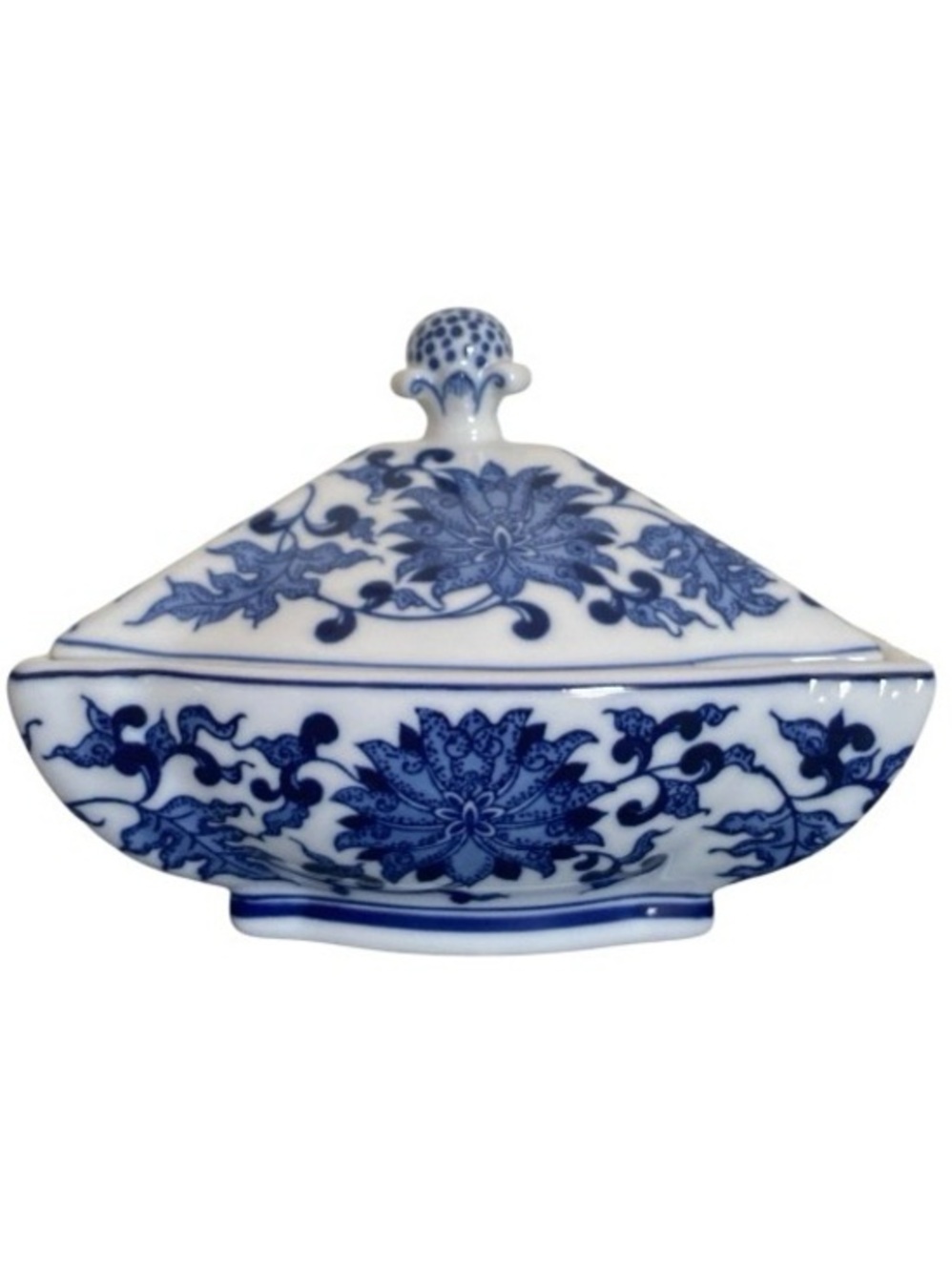 Vtg Bombay Co Blue And White Porcelain Covered Dish Chinoiserie Floral Design